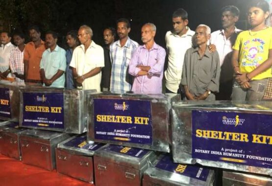 The joy of a recipient at Kerala after receiving Shelter Kits
