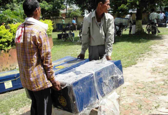 Beneficiaries with Shelter Kit at Majuli, Assam in the year 2011